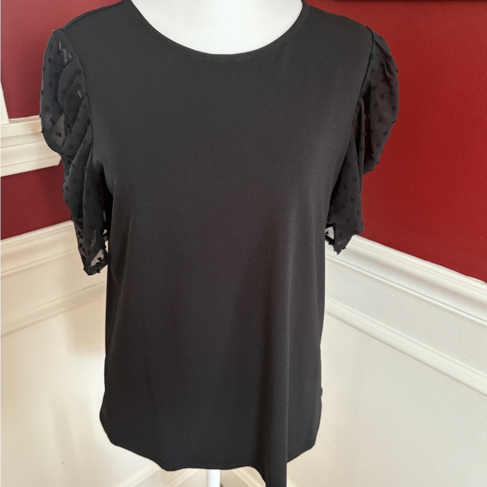 Adrianna Papell Black Blouse with Textured Sleeves